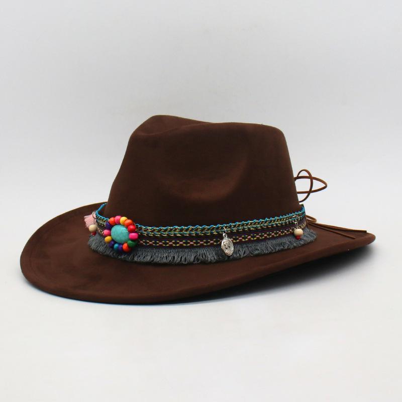 Ethnic style accessories Western cowboy hat Few suede Tibetan top hat Prairie curled woolen felt hat Jazz hat