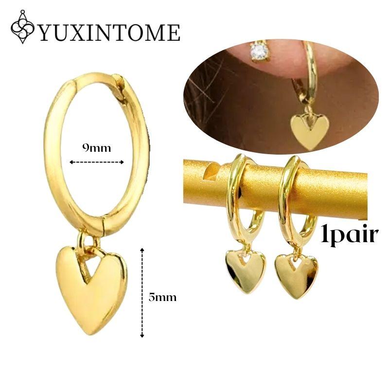 YUXINTOME 925 Silver Ear Needle Zircon Hoop gold Earrings For Women Square Plate Pendant Cutout Heart Earrings Fashion Jewelry