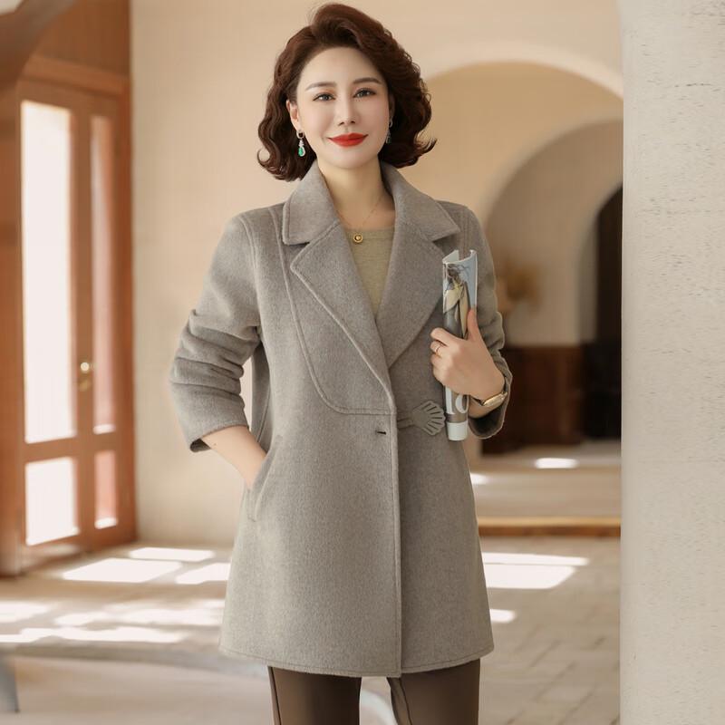 Stylish Mid-Length Wool Blend Coat for Mature Women