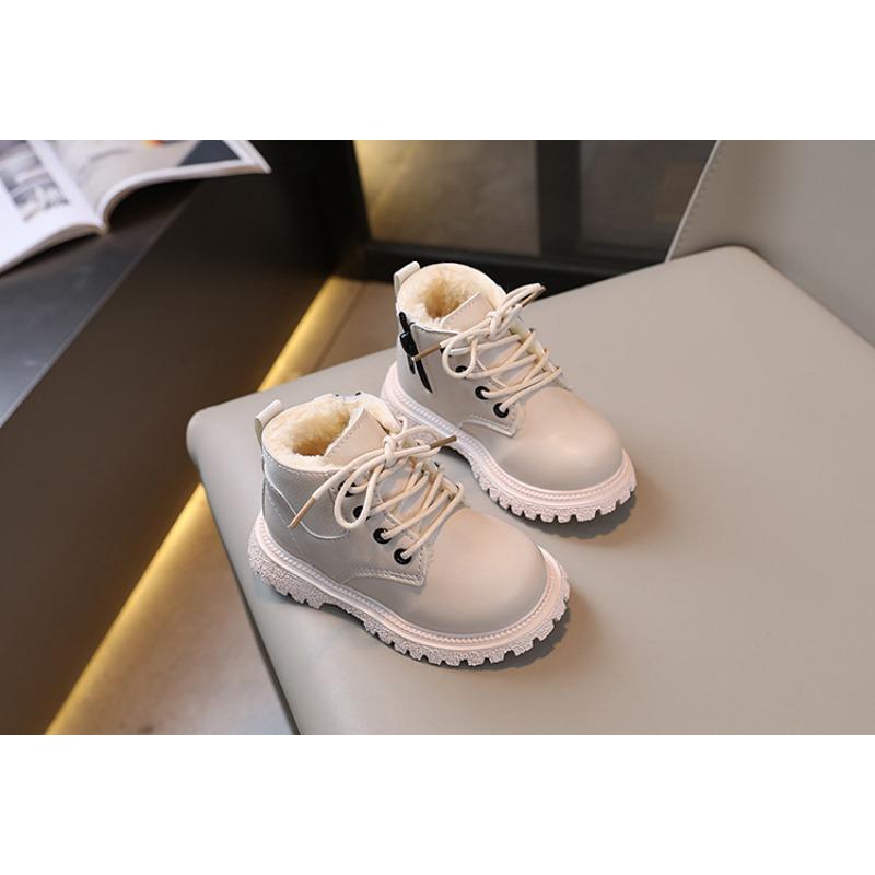 Fashion retro autumn and winter new children's velvet British short boots boys side zipper leather boots girls snow boots
