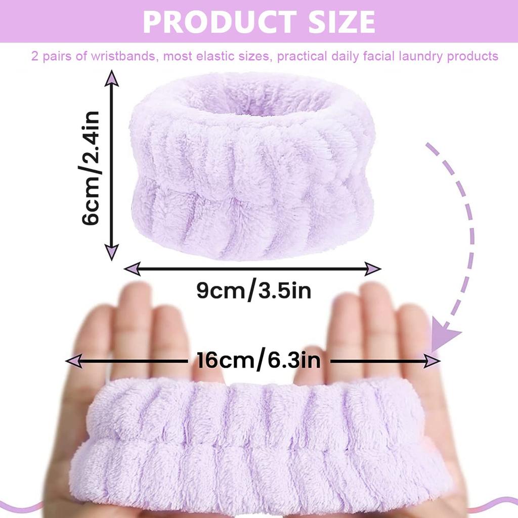 MAYCREATE® 2 Pairs Spa Wrist Band for Women, Face Wash Wristband Hand Band for Women Girls, Super Absorbent Skincare Facial Wrist Towel Band for Fa