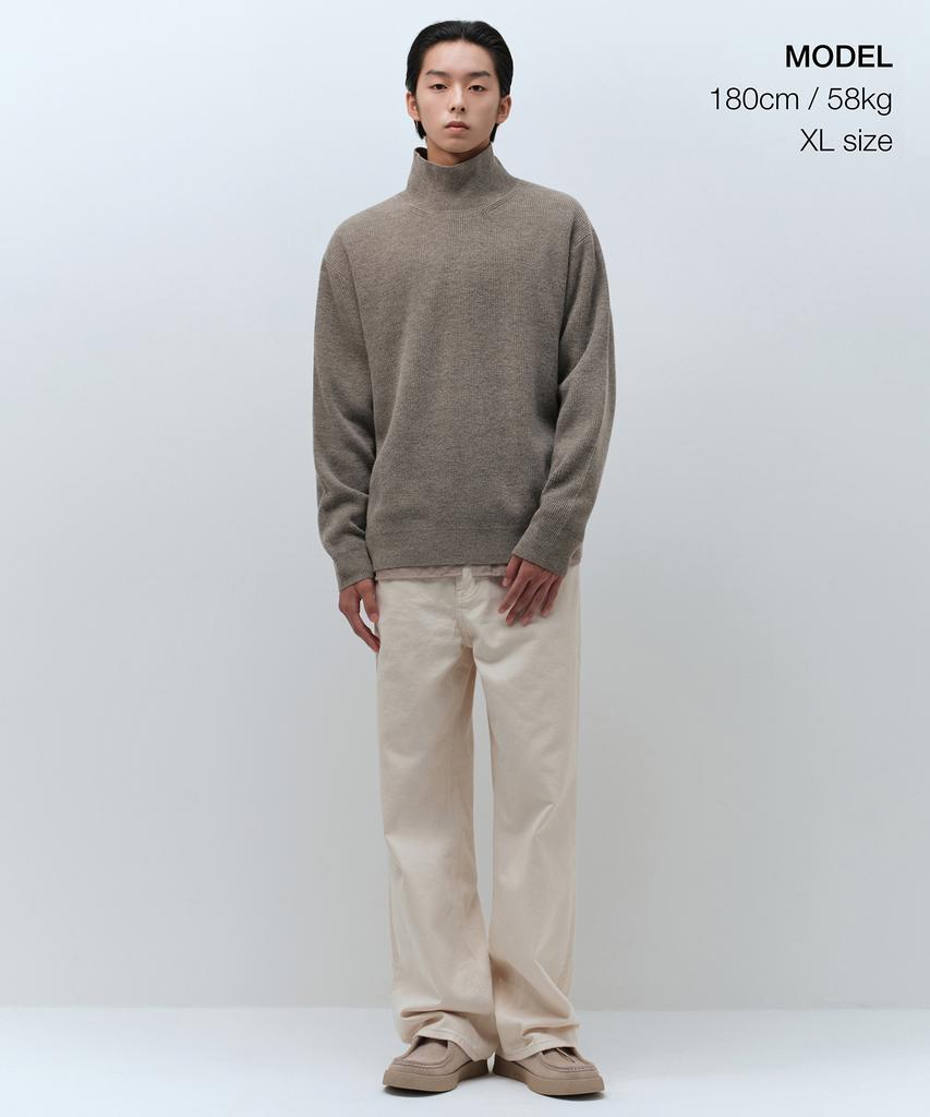 MUSINSA STANDARD [Victoria Wool] Minimal Ribbed Turtleneck Knit [Taupe]
