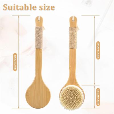 Body Brush Back Scrubber Shower Back Brush Bamboo Wood Long Handle Natural Bristles