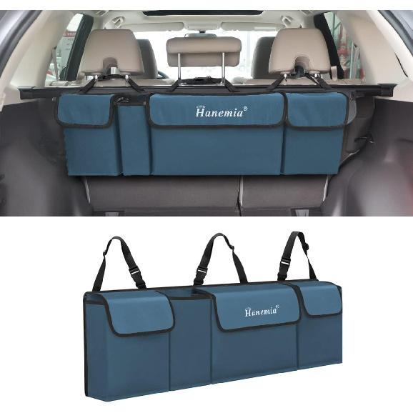 Car Trunk Organizer and Storage, Backseat Hanging Organizer for SUV, Truck, MPV, Waterproof, Collapsible Cargo Storage Bag with 4 Pockets, Car