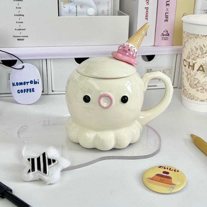 Give girls birthday gifts, high-value octopus ceramic cups, cute mugs with lids, girlfriends' souvenirs, gift boxes.