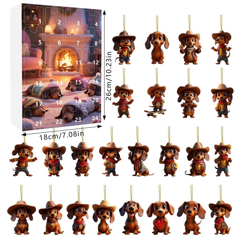 

Календарь ожидания Адвента Такса 2025 Рождественский календарь обратного отсчета 24 дня 2D акриловые собачьи украшения для украшения рождественской елки подарки other