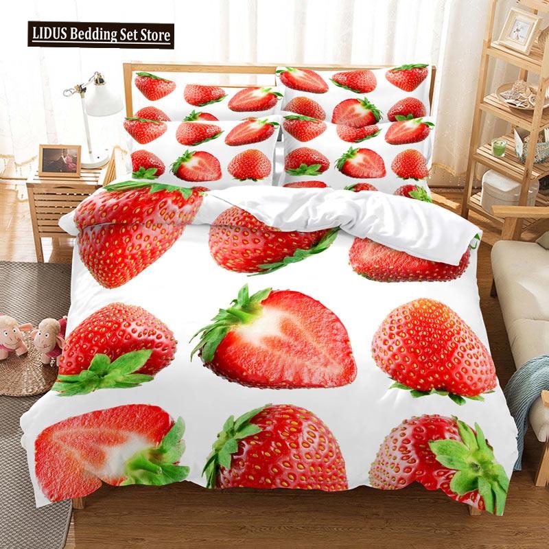 Set Copripiumino Frutta Stampa 3D Limone Fresco Arancia Fragola Ciliegia King Queen Per Bambini Ragazzi Ragazze Adolescenti Set Biancheria da Letto in Poliestere