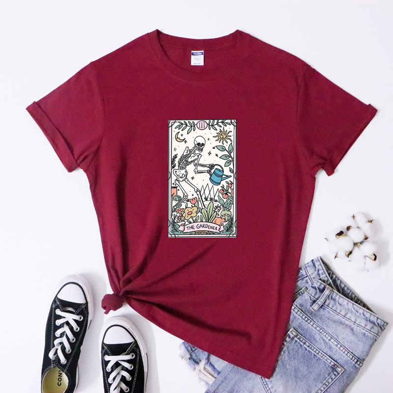 The Gardener Tarot Tshirt Aesthetic Plant Mom Gift Tshirt Gothic Unisex Skeleton Gardening Tee Shirt Top