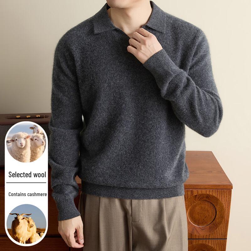 Peimeng Men's Cashmere-Blend Seagull Collar Pullover Sweater