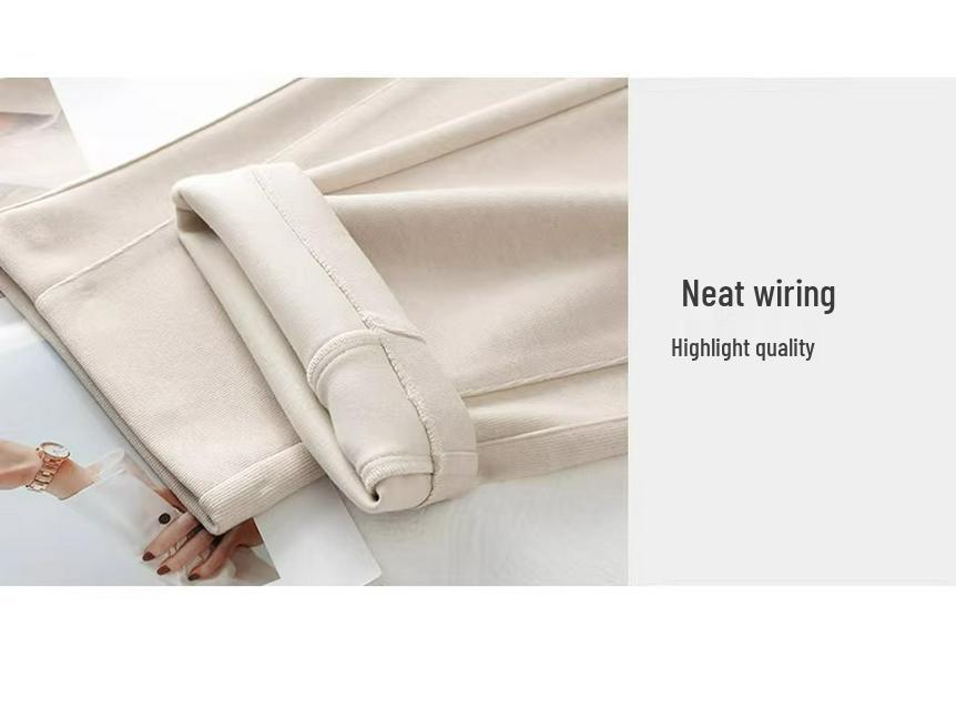 Pantaloni largi de cașmir gri pentru femei, căptușiți cu fleece, amestec de lână, lungi până la podea, toamnă și iarnă 2024.