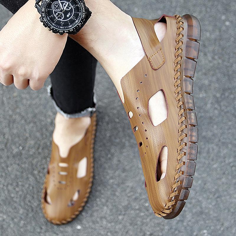Luxury Handmade Summer Shoes Brand Designer Casual Sandals Classic Slip On Outdoor Men Sandals Leather Comfy Walking Sneakers