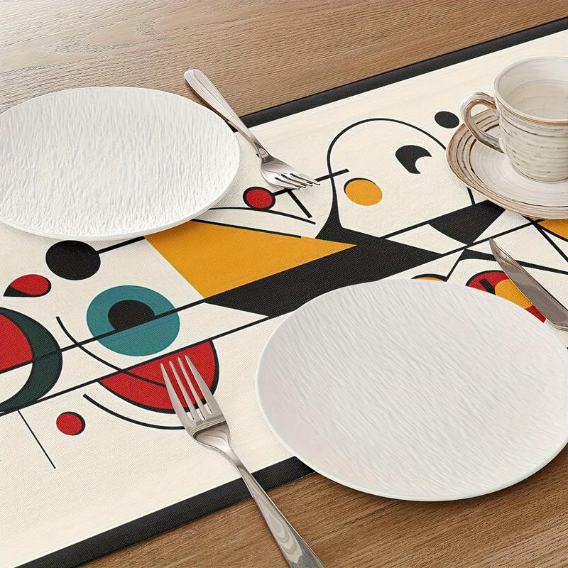 Abstract Art Geometric Pattern Table Runner, Modern Style Table Decor Cloth