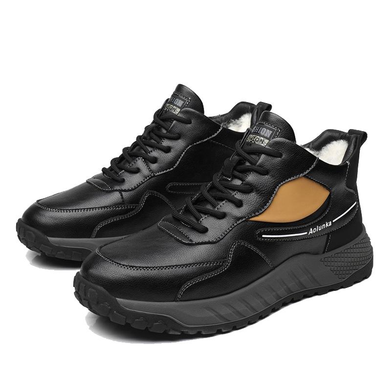 

Модные зимние теплые хлопковые ботинки для мужчин, модные повседневные коричневые новые дизайнерские туфли из коровьей кожи, мужские ботильоны на мягкой подошве и платформе 44 чёрный