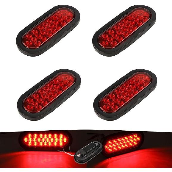 NEW SUN 6 Inch Oval LED Trailer Lights - 21 LED Ultra Bright Tail Light Kit With Surface Mount Grommets, Watertight 3-Prong Plug Reverse IP 67