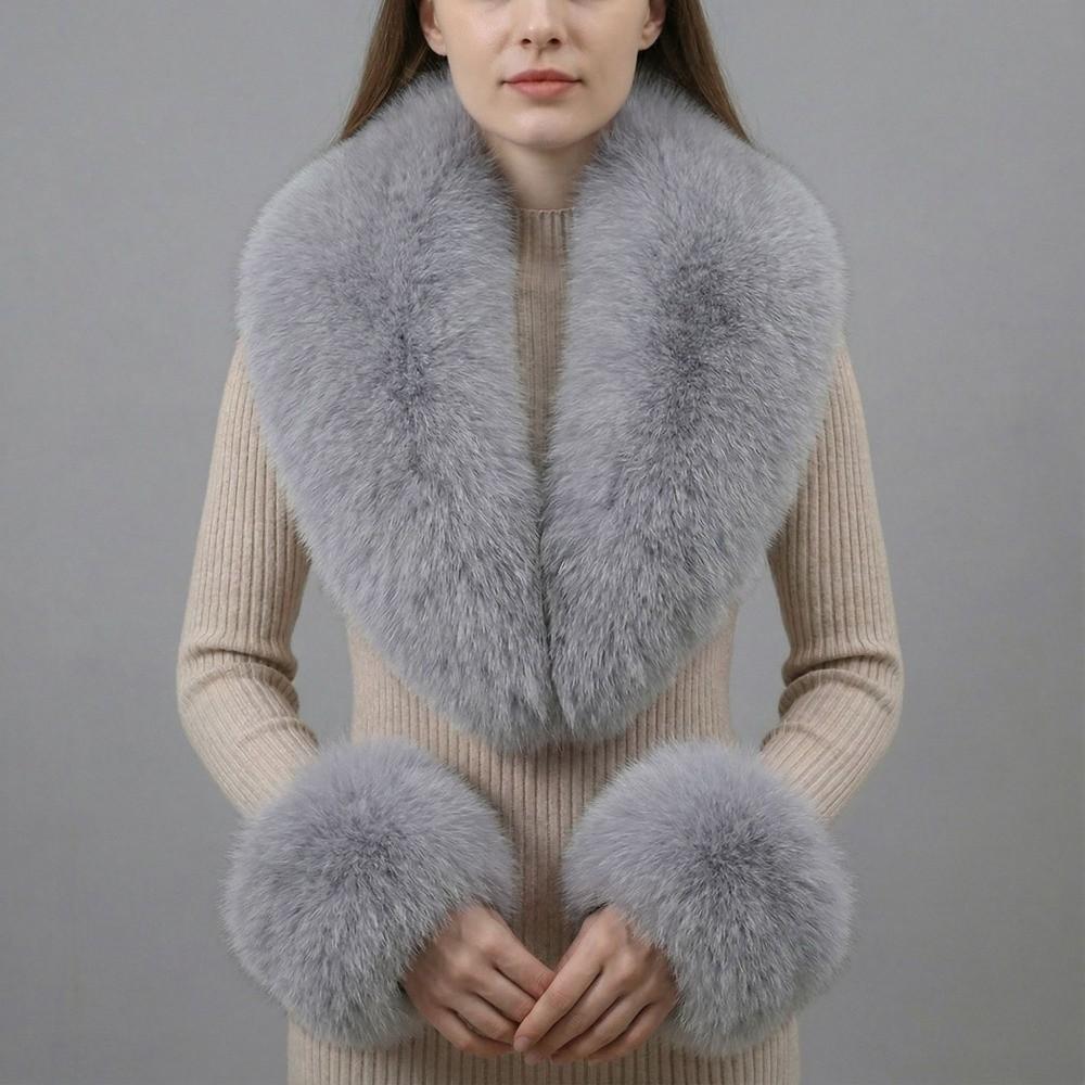 Detachable Collar Cuffs Set Soft Touch Neck Warmer Versatile Faux Fur Scarf Shawl Evening Date