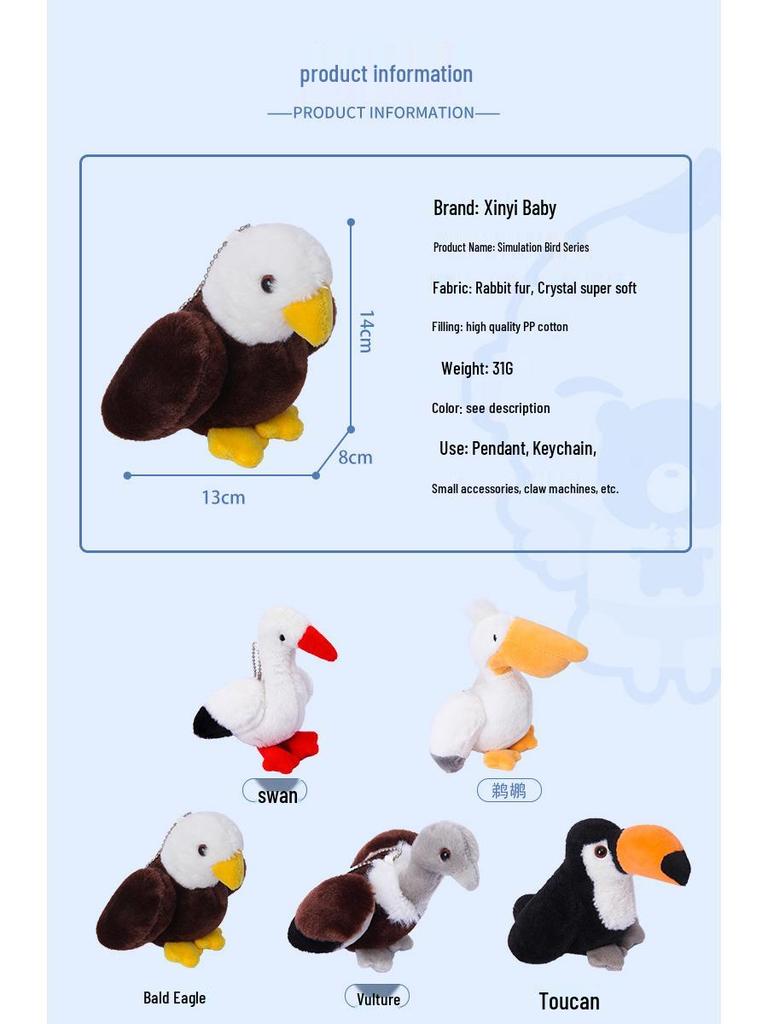 Simulation Pelican Plush Toy - Small Stuffed Animal & Bird Backpack Pendant