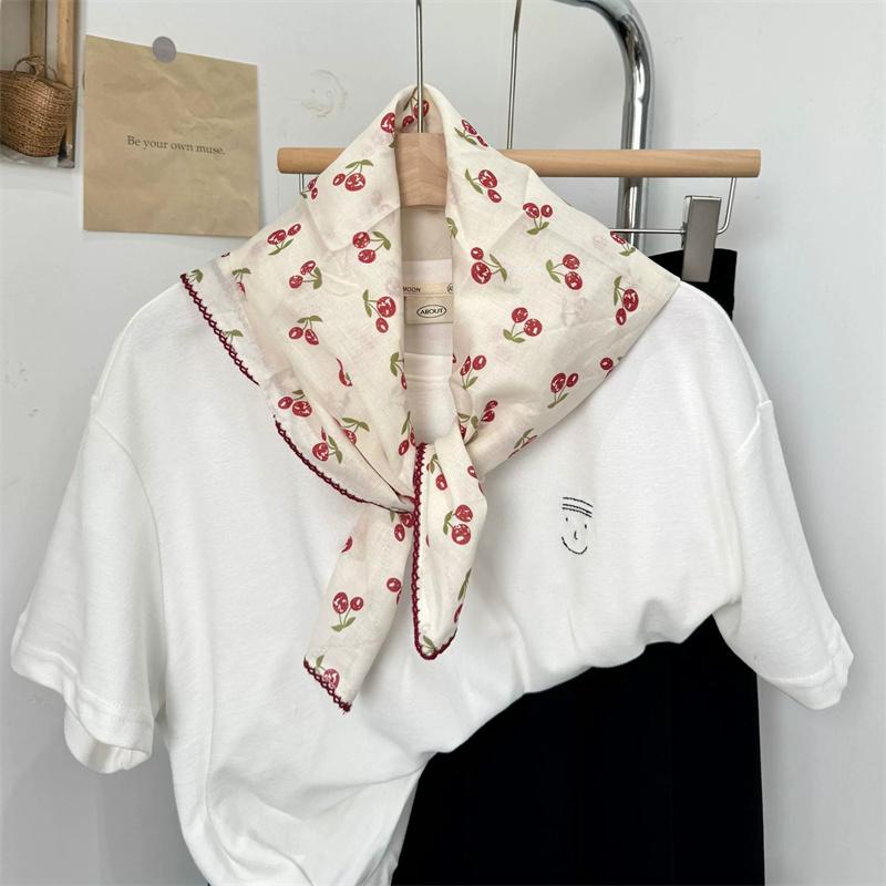 Vintage Square Floral Scarf Small Shawl Headscarf Korean Style Neck Protection Scarf
