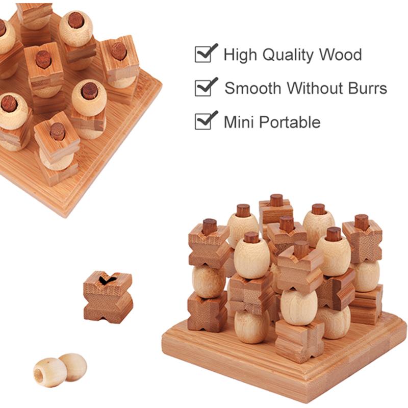 Mini Kółko i krzyżyk Szachy 3D Klasyczne zabawki Myślenie logiczne Rekreacyjne gry planszowe Edukacyjne zabawki drewniane dla dzieci Trening mózgu