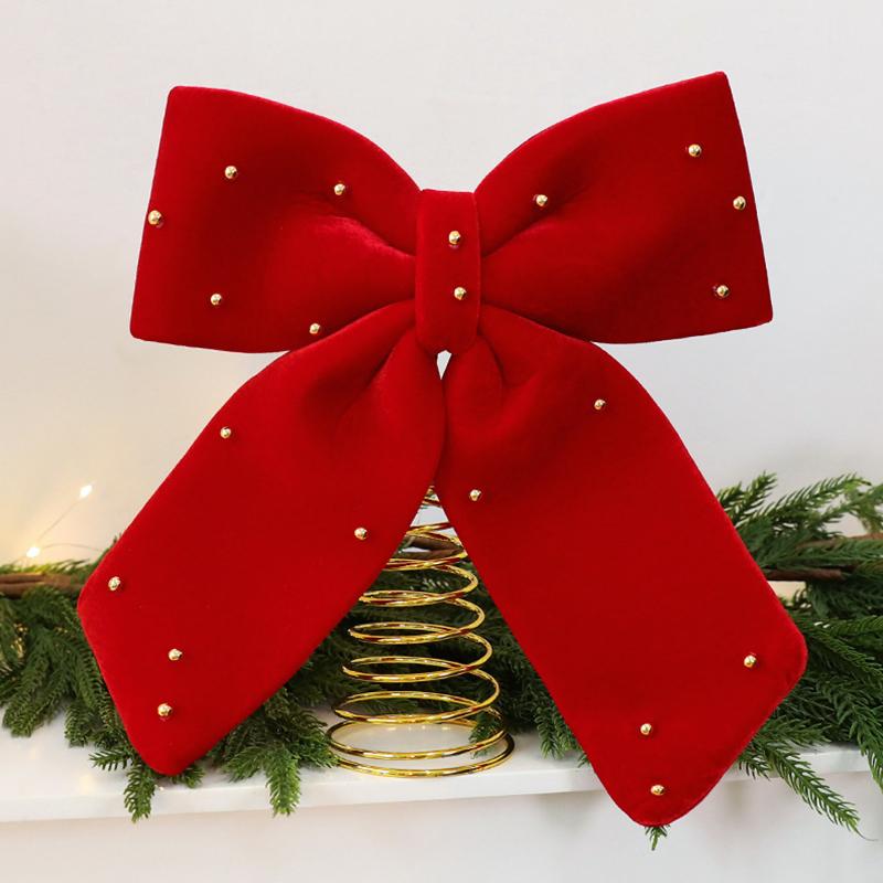 1Pc Christmas Tree Top Party Decoration Burgundy Exquisite Decoration Christmas Bow Decoration Metal Fabric