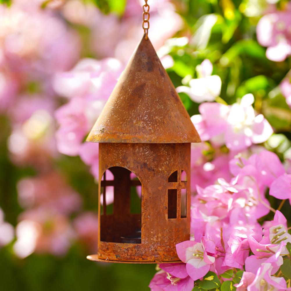 1pcs Rustic Metal Castle Candle Holder Rusty Castle Candlestick House Landscape Decoration House Decorations And Pendants