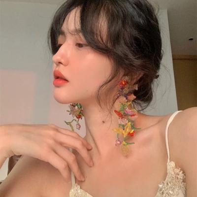 Retro Style Baroque Earrings Tassel Earrings  Handmade Beaded Woven Long Earrings Palace Oil Painting Style Earrings