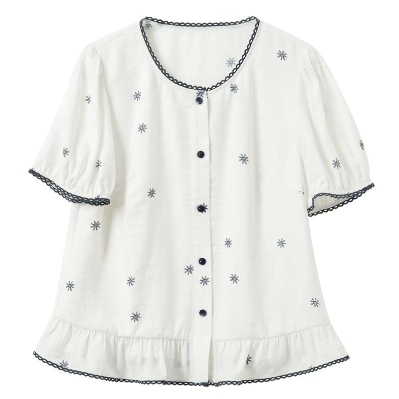 Sancai Women s Plus Size Pearl White Floral Print Short Sleeve Shirt XL