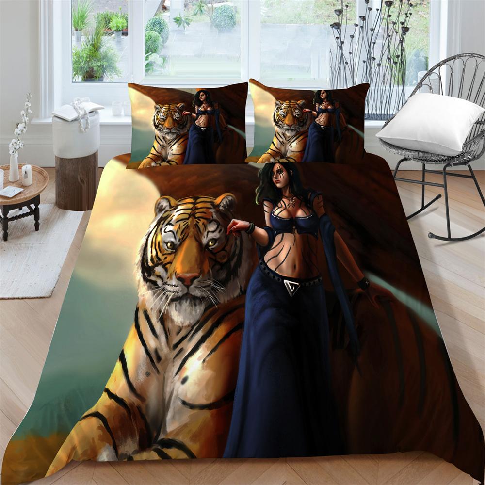 3D Bedding Set Tiger Print Quilt Cover Soft Breathable Comfortable Comforter Duvet Covers Pillowcase  Polyester