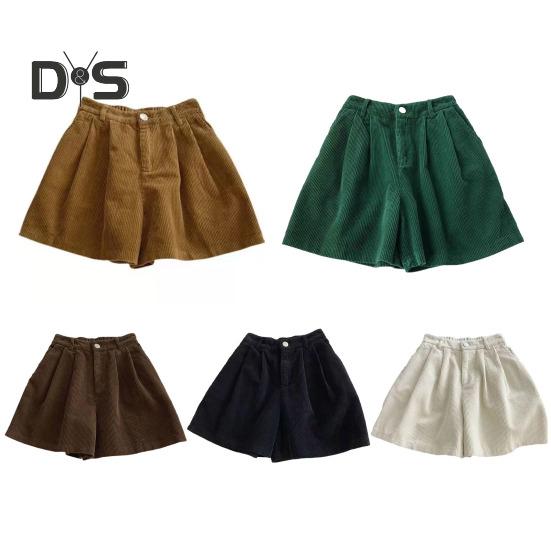Vintage-Cord-Damen-Shorts, elastisch, hohe Taille, Knopf, Reißverschluss, Shorts, Taschen, weites Bein, kurze Hose