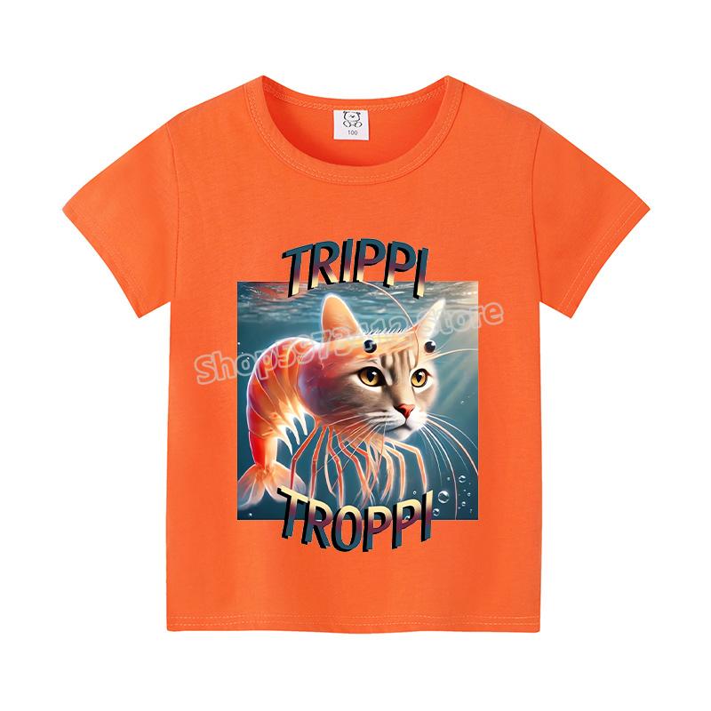 Italian Brainrot Color T-shirt Summer Short Sleeved Boys' Cute Clothes Children's Anime Top Cartoon Digital T-shirt Gift