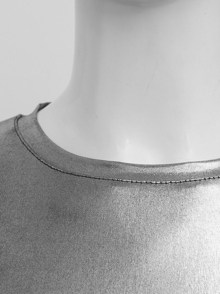 Dámské metalické párty tričko s lesklým krátkým rukávem, kulatým výstřihem a reflexním topem pro taneční večírky a festivaly