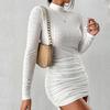 Women's Sexy Dress Solid Color Hollowed Out Long-sleeved Half-high Neck Package Hip Skirt Elegant And Comfortable