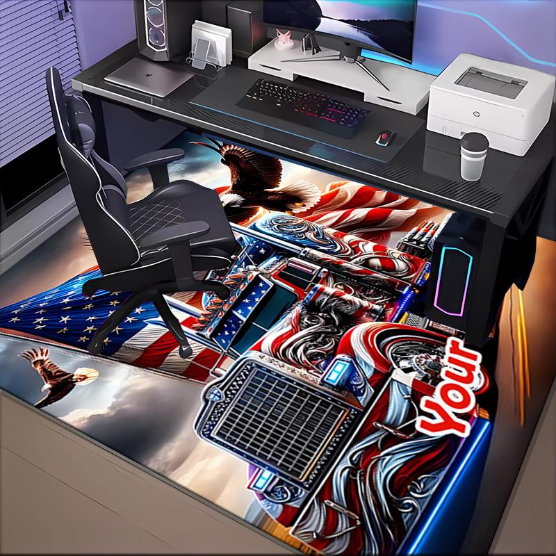 1PC Custom Name American Truck Freedom Theme Floor Mat Ideal for Living Room, Game Rooms, Office, Bedroom,Floor Mat Playful Design