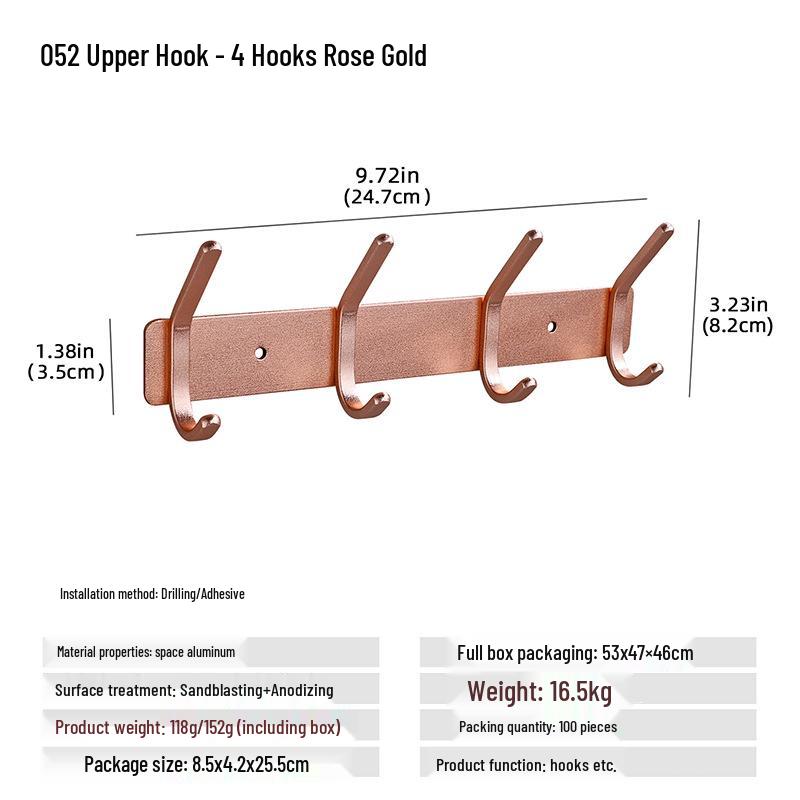 Wall-Mounted Black Aluminum Clothes Hook Rack