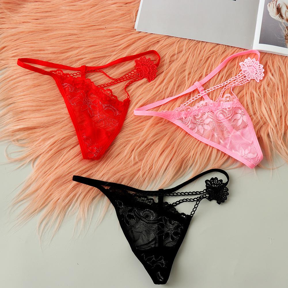 1PC Lady Erotic Lingerie Sexy Lace Flowers Panties Low Waist G-string Transparent T-back Briefs Women Charming Thongs Underwear