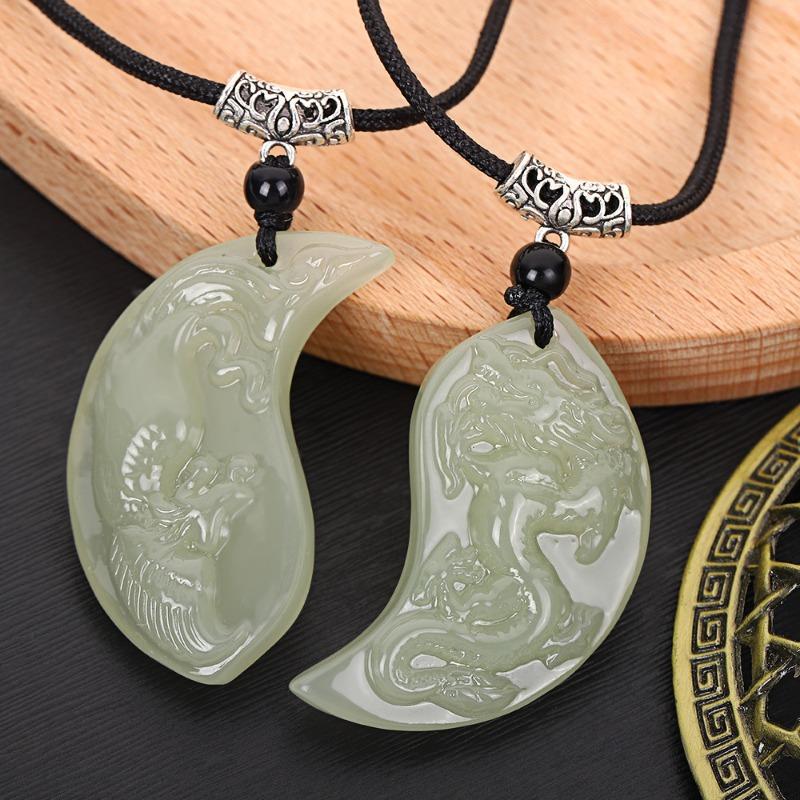 Guofeng luminous dragon and phoenix buckle for men and women couples, dragon and phoenix pendant, carved birthday gift.