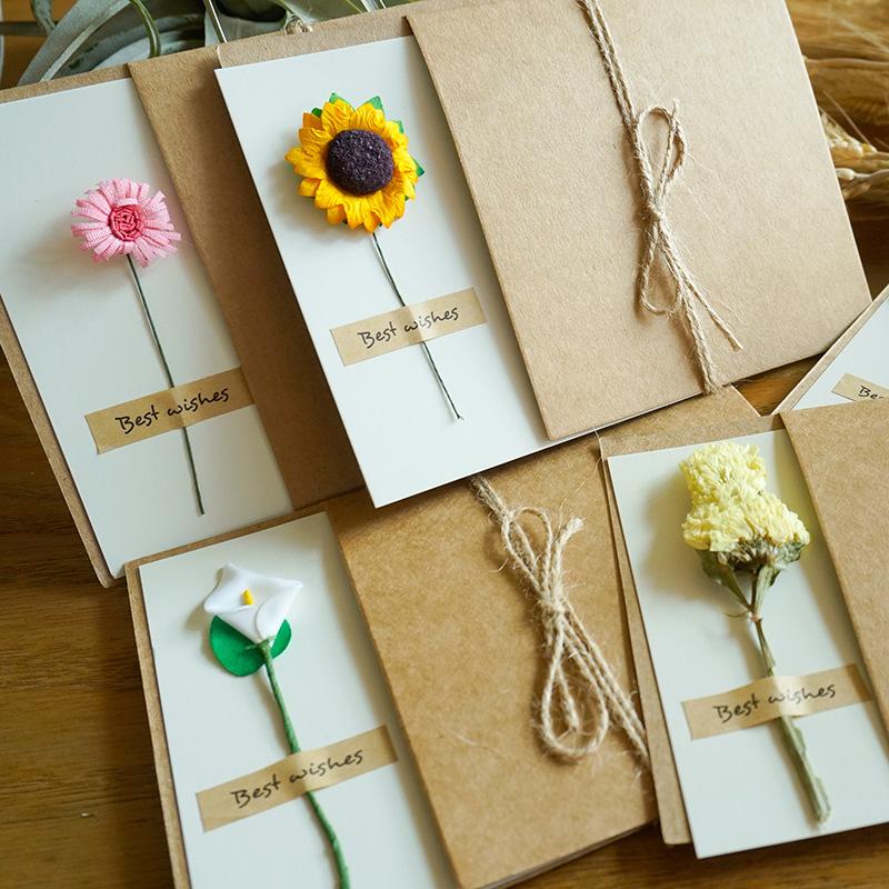 10pcs/Pack Retro Eternal Flower Kraft Paper Cards, Holiday Cards, Birthday Cards