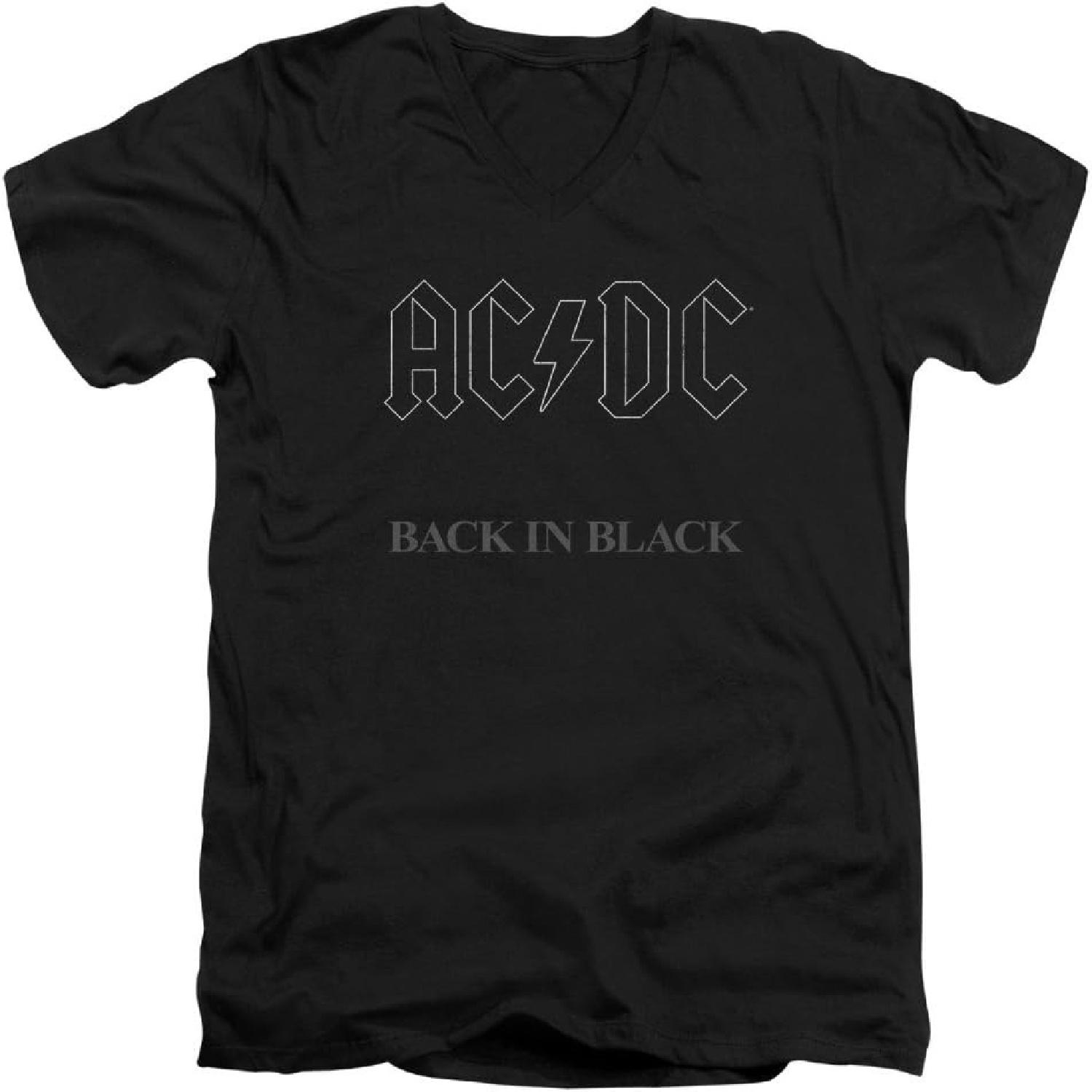 

Mens AC_DC T-Shirt Back in Black Slim Fit V-Neck Shirt S чёрный