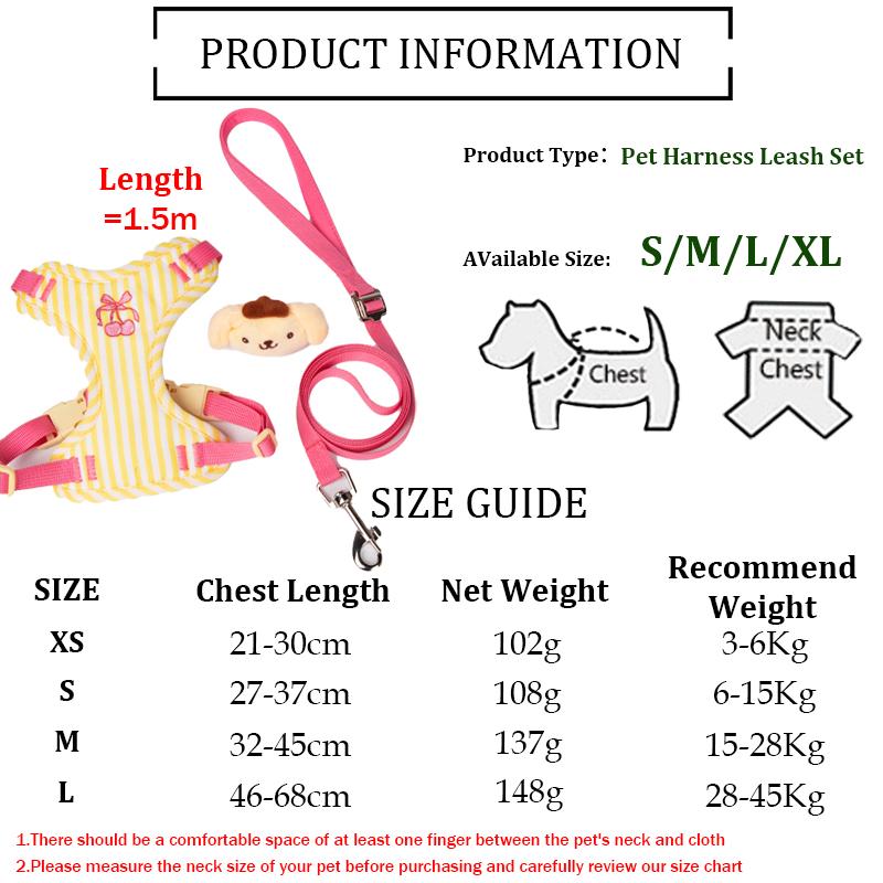 Pet Dog Vest  Style Cute Chest Harnesses Leash Pet Adjustable Chest Pet Dog Training Chest and Back For Puppy Dog Supplies XS
