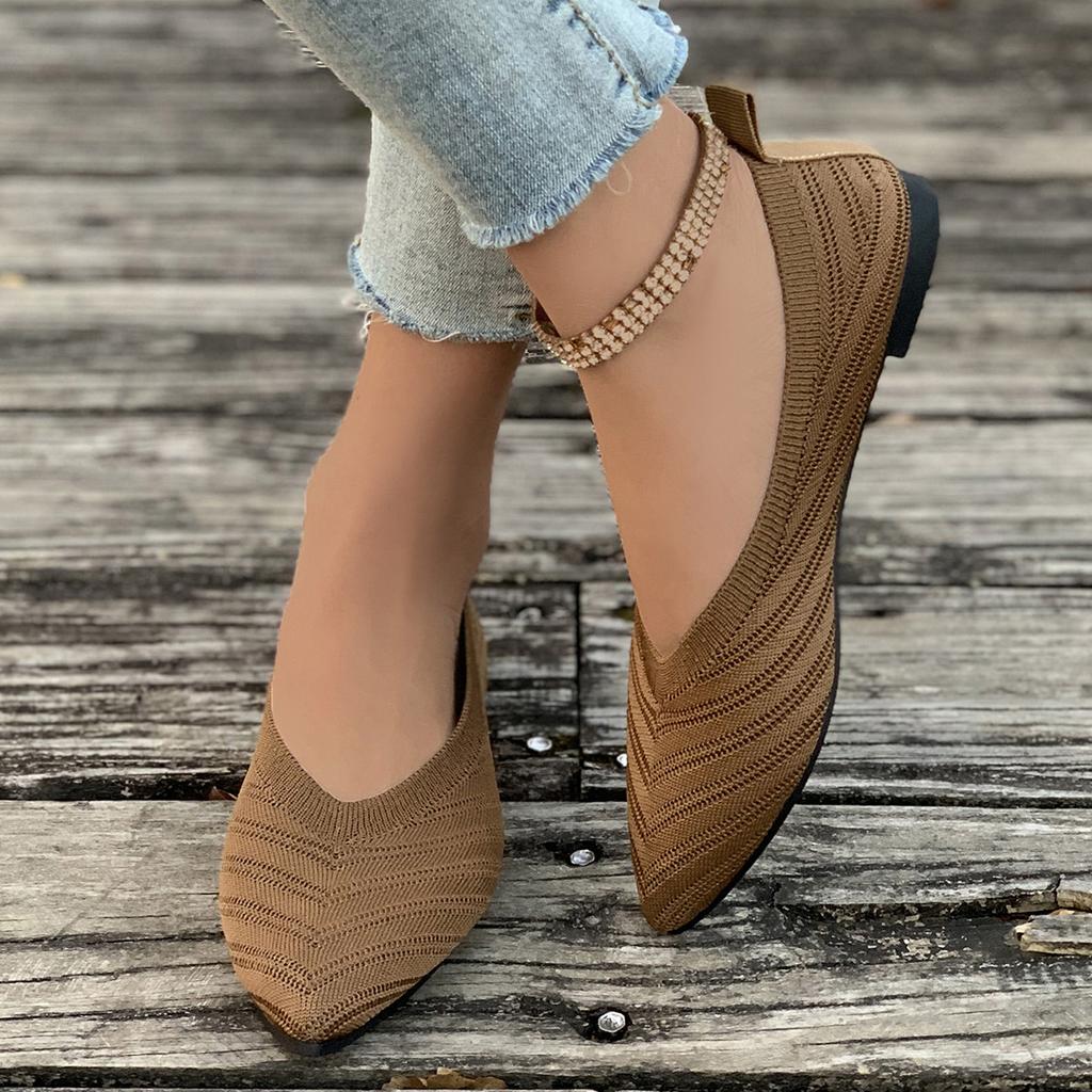 Knit Detail Point Toe Ballet Flats Breathable and comfortable summer casual women's flat shoes
