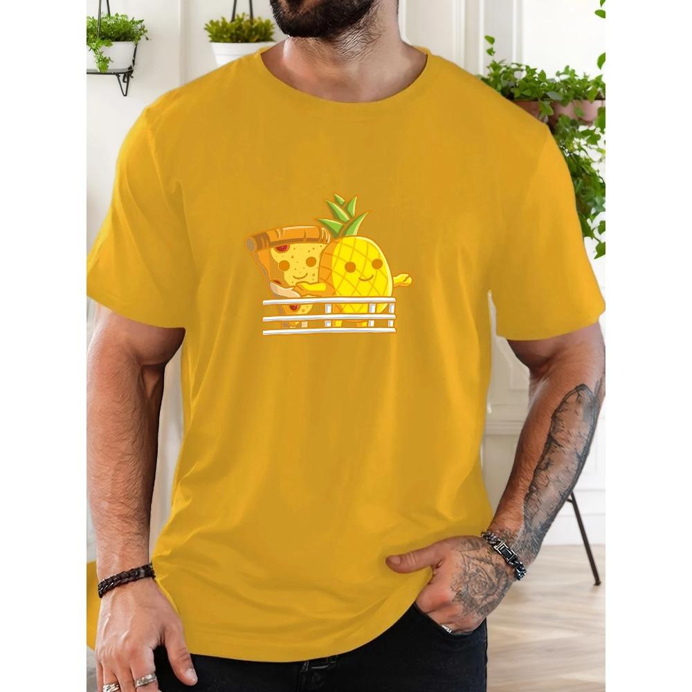 Men's Pizza Pineapple Pattern Summer Casual Crew Neck Short T-Shirt