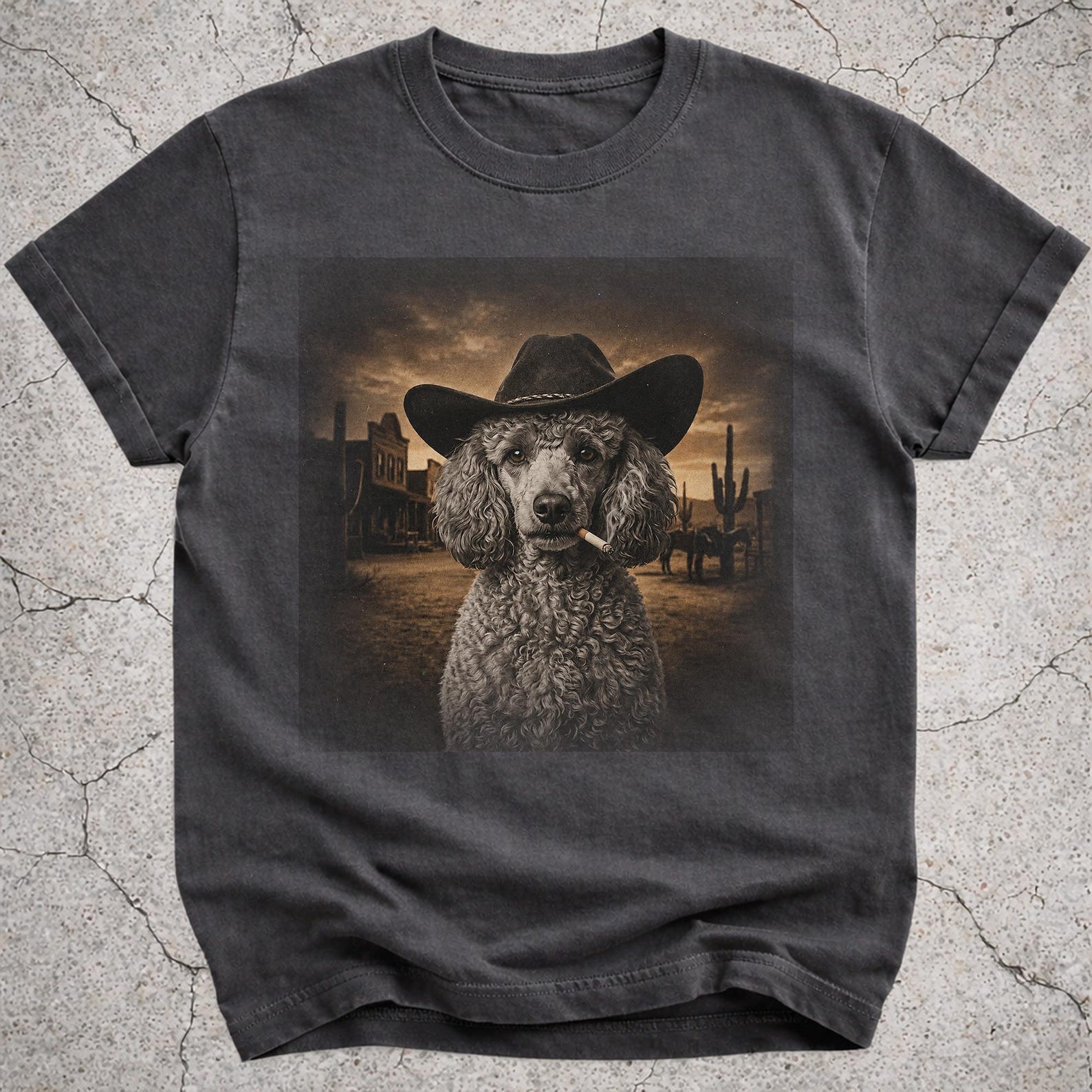 Silver Poodle Cowboy Shirt, Gray Poodle Western Meme Tee, Funny Cowboy Dog Gift, Dog Lover Shirt, Poodle Dog Tee M