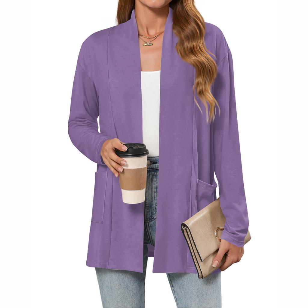 Women's Lightweight Cardigan Sweaters Open Front Long Sleeve Casual Loose Thin Cardigans With Pockets