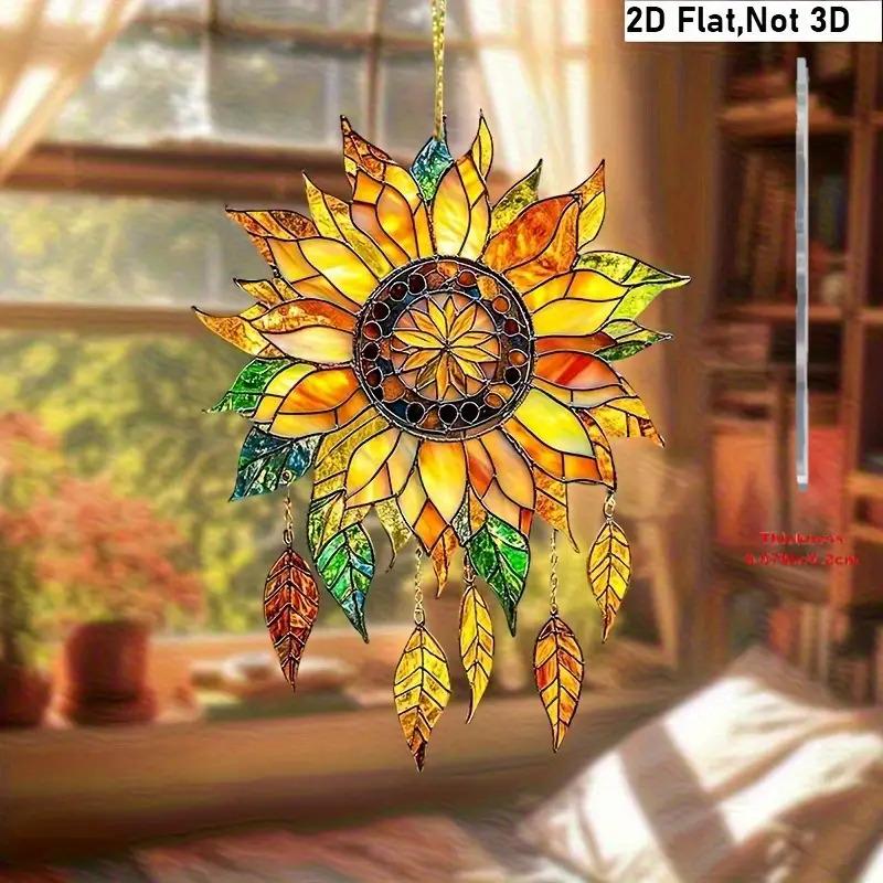 Vintage Sunflower Suncatcher 2D Acrylic Window Hanging, Sunflower Wall Decor for Kitchen Office Garden Decor, Sunflower Gifts
