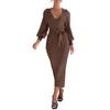 Elegant Retro Knitted Sweater Dress V-Neck Lantern Sleeve Solid Color Light Mature Style Autumn Winter New