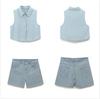 2025 Spring Women's Embroidered Denim Top & Shorts Set
