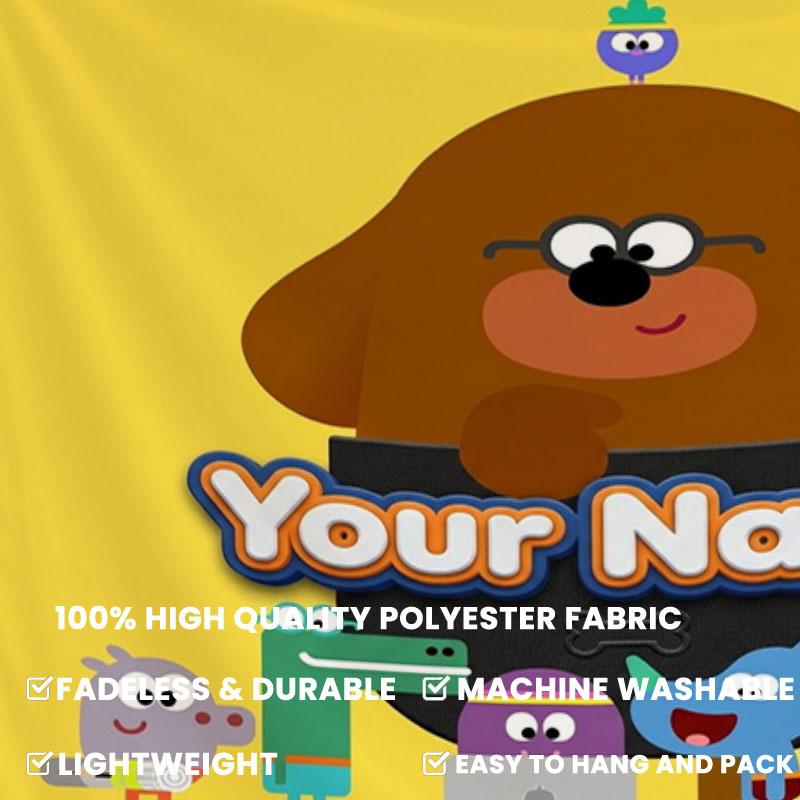 Hey Duggee Custom Name Wall Tapestry Aesthetic Wall Hanging Printed Fabric Blanket Decorative Tapestries for Bedroom Living Room Home Decor