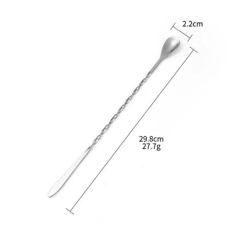 304 Stainless Steel Long-Handle Double-Ended Cocktail Stirring Spoon & Fork