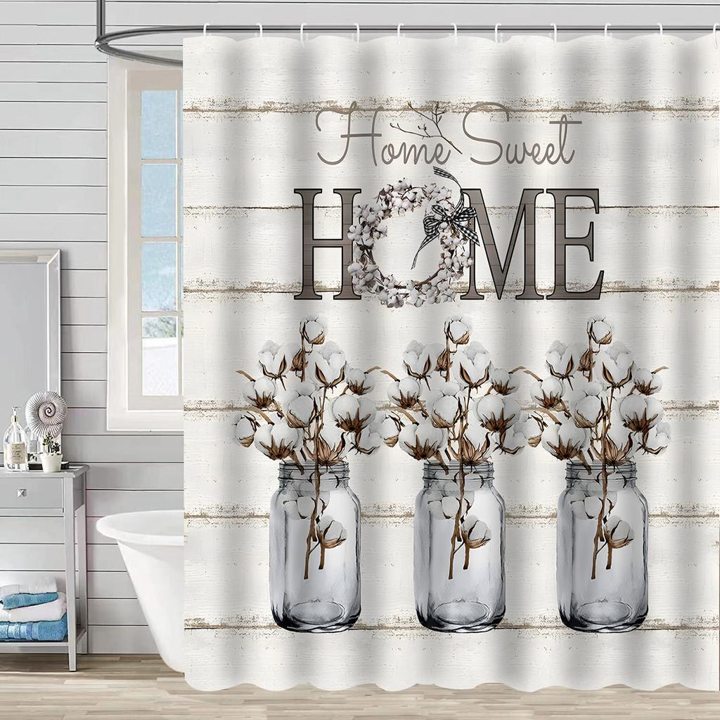 Bathroom Waterproof Curtain Digital Printing Plant Vase Shower Curtain Non-Punching Toilet Partition Curtain Shower Cloth