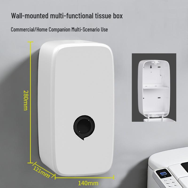 Wall-Mounted Multi-Functional Tissue & Storage Box - Punch-Free Roll Paper Holder for Bathroom & Kitchen