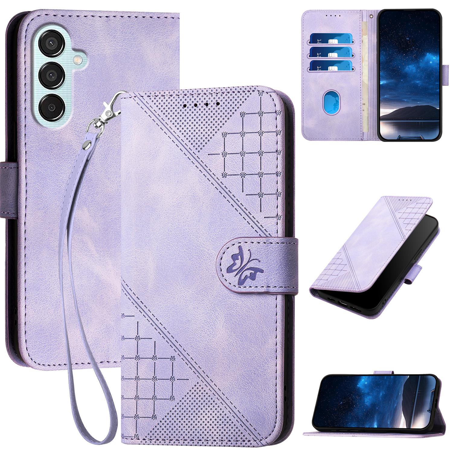 

For Samsung Galaxy M15 5G/F15 5G Leather Wallet Case Butterfly Flower Imprinted Phone Cover with Strap C